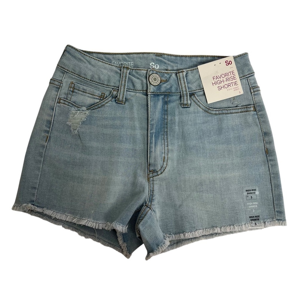 SO by Kohl’s Jr Women’s Blue Jean Bootie Shorts Size 3 Frayed Hem Stretch Pocket